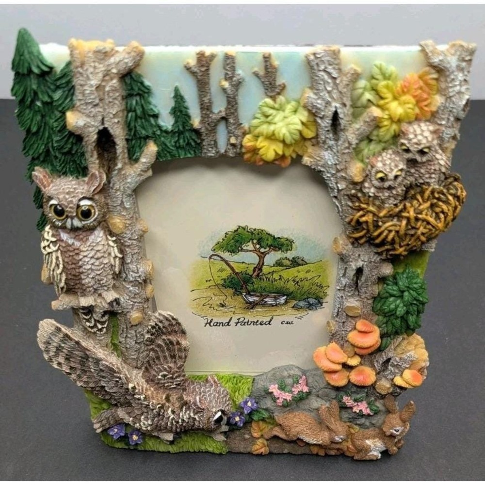 Resin Woodland Owl & Rabbit Picture Frame Forest Wildlife Nature Decor - Picture 5 of 10
